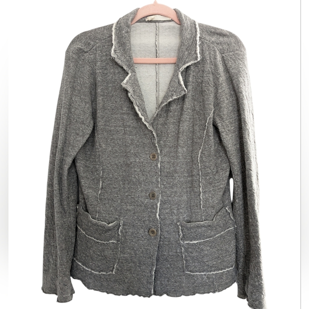 Eileen Fisher Gray Raw Edge Cotton Knit‎ Blazer Jacket